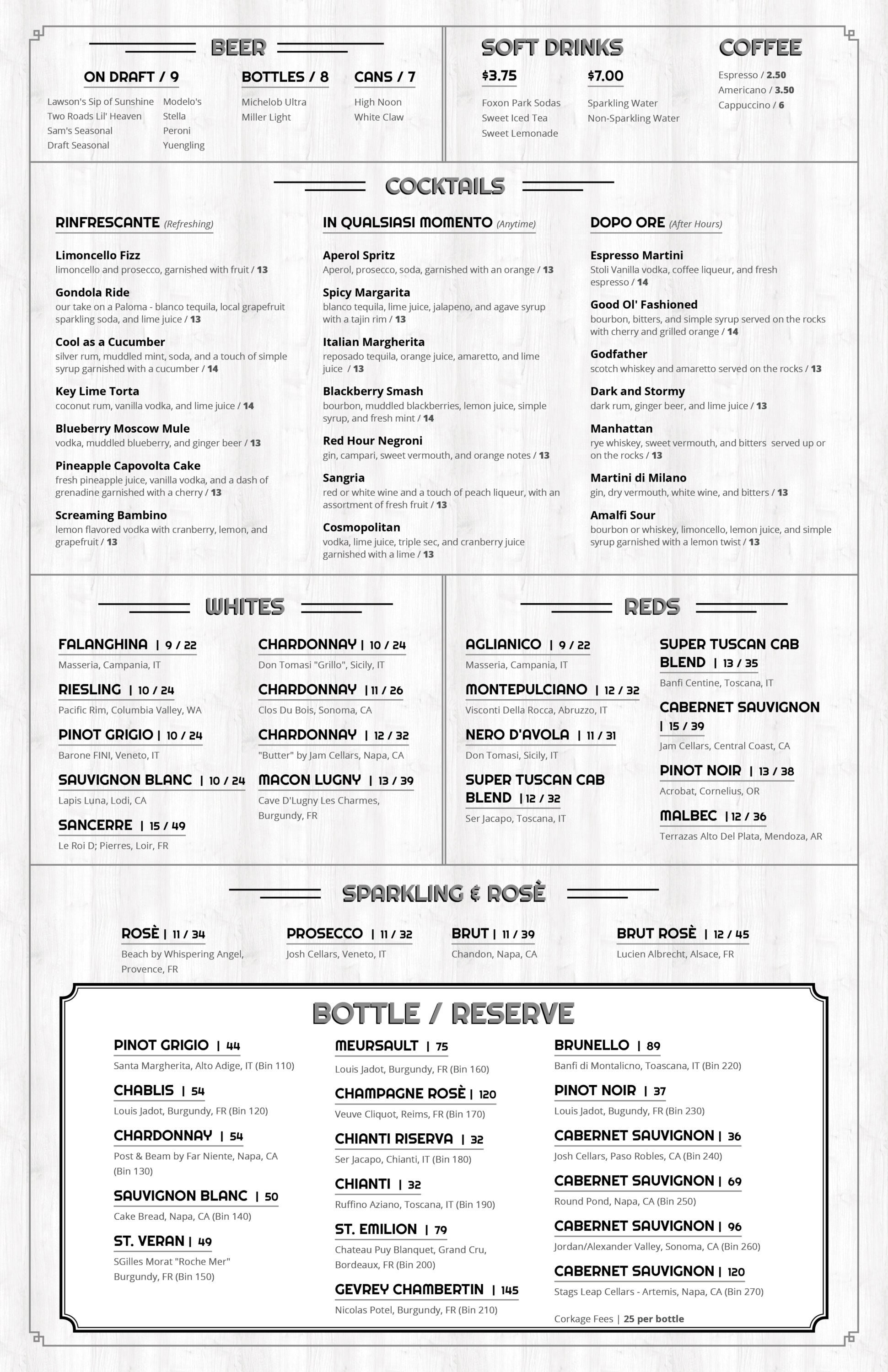 Menu | 745 Osteria | Old Saybrook, CT | Italian Restaurant